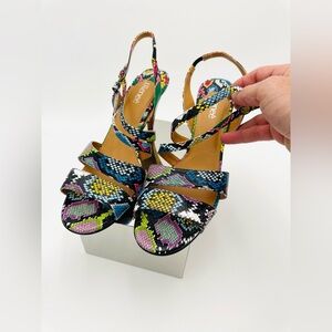 Let’s go ! J.Renee 3 strap Sling Back ,Multi color ,snake High Heel Sandals woo!